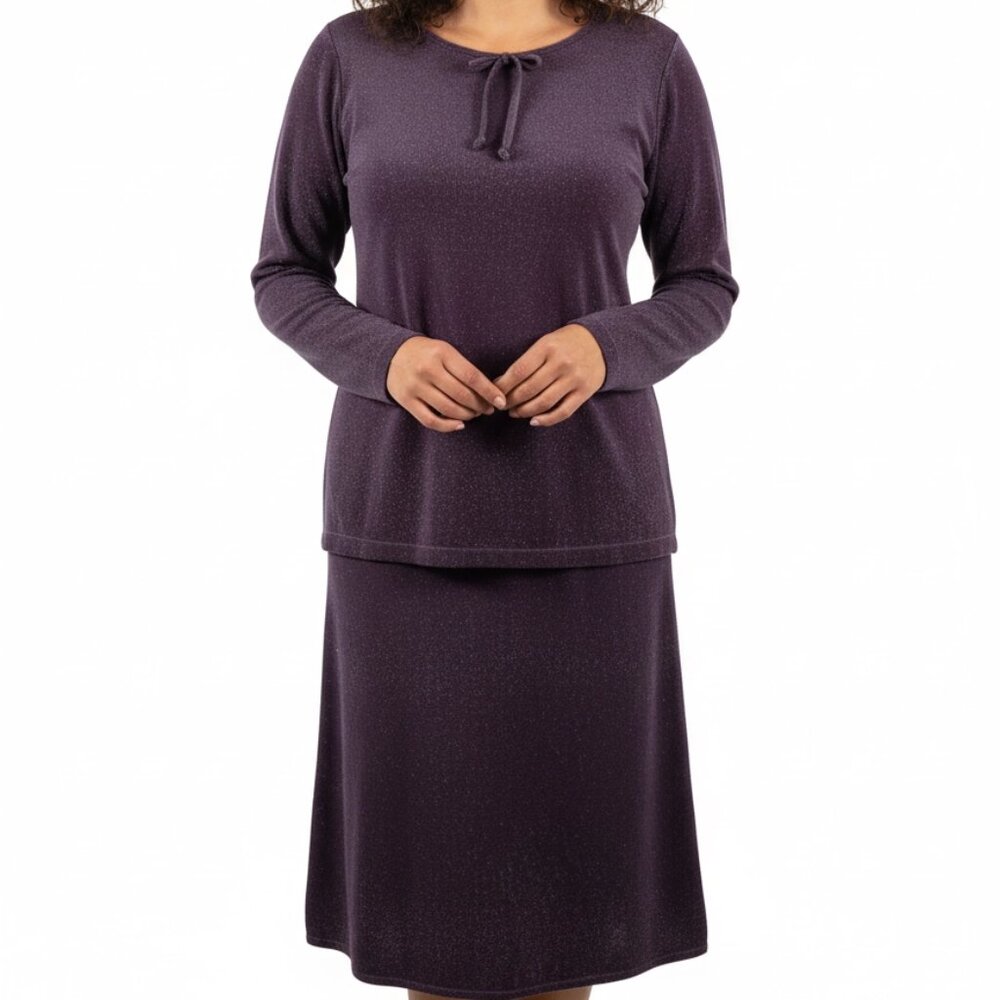 Notations Women's Purple Sequin Skirt &Top Set Velvety Event Dress Plus Size 18